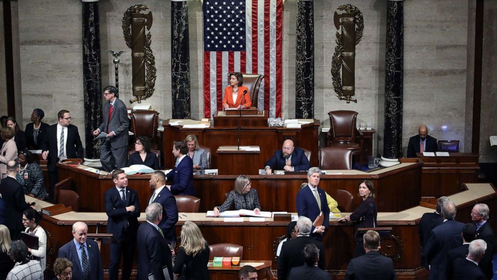 PHOTO: Speaker of the House Nancy Pelosi presides over the U.S. House of Representatives as it votes on a resolution formalizing the impeachment inquiry centered on President Donald Trump in the House Chamber, Oct.31, 2019 in Washington, D.C.