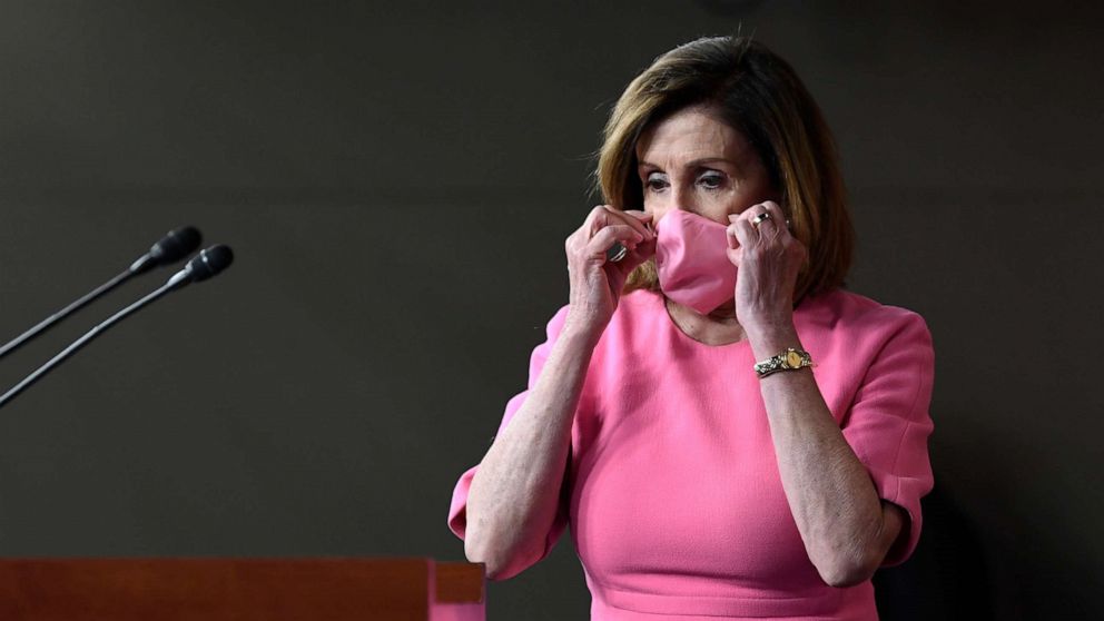 PHOTO: House Speaker Nancy Pelosi of California, arrives for a news conference on Capitol Hill in Washington, Thursday, June 4, 2020.