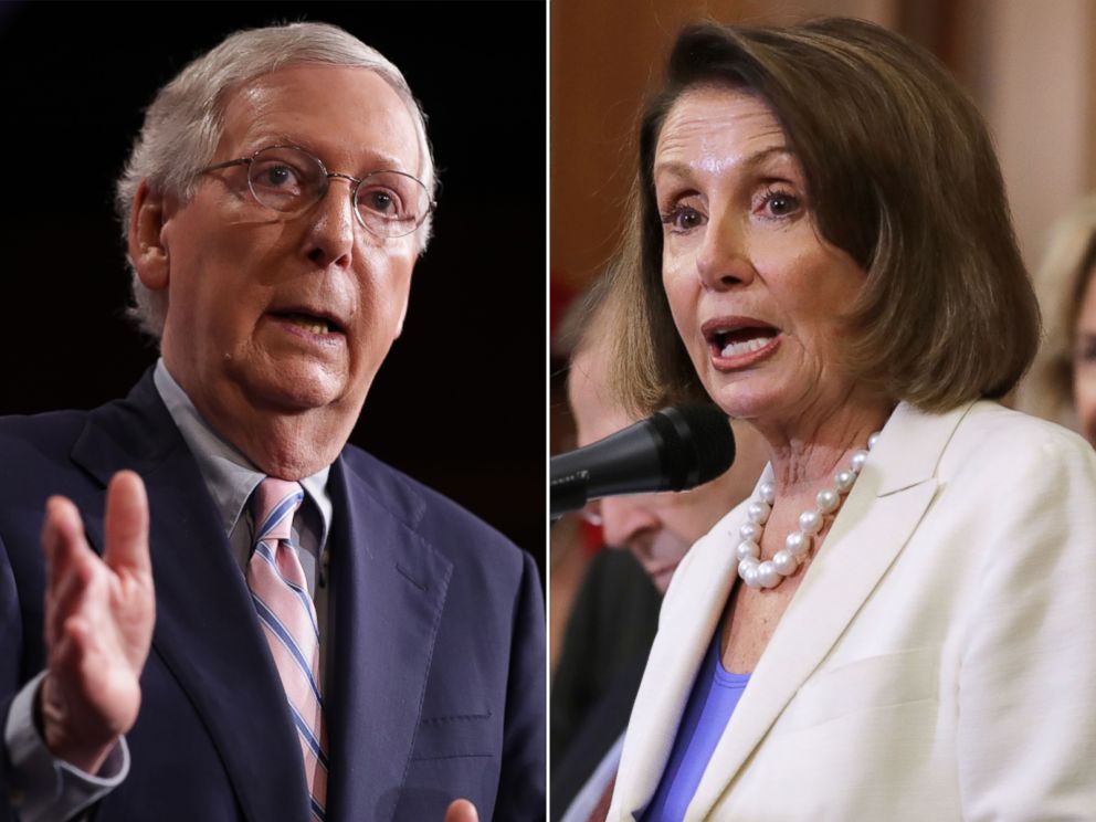 PHOTO: Mitch McConnell talks to reporters after the Senate voted to confirm Supreme Court nominee Judge Brett Kavanaugh at the U.S. Capitol. | Nancy Pelosi  rallies support for Dr. Christine Blasey Ford in the Rayburn Room in the U.S. Capitol.