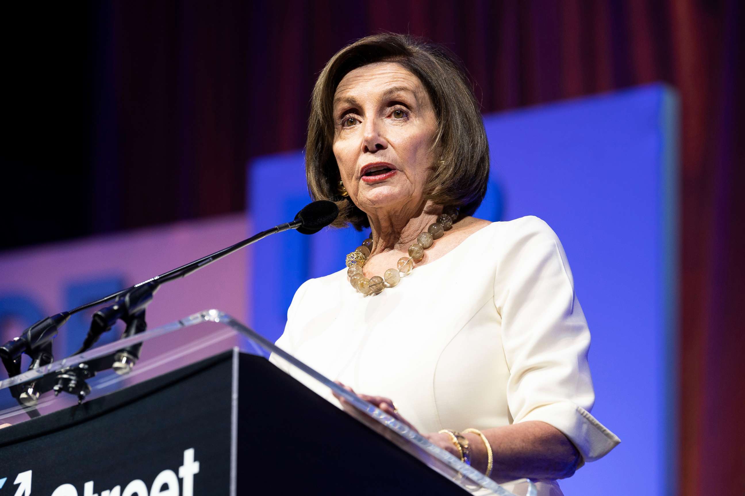 PHOTO: Nancy Pelosi, Speaker of the U.S. House of Representatives, is shown speaking at the J Street National Conference at the Walter E. Washington Convention Center in Washington, D.C., Oct. 28, 2019.