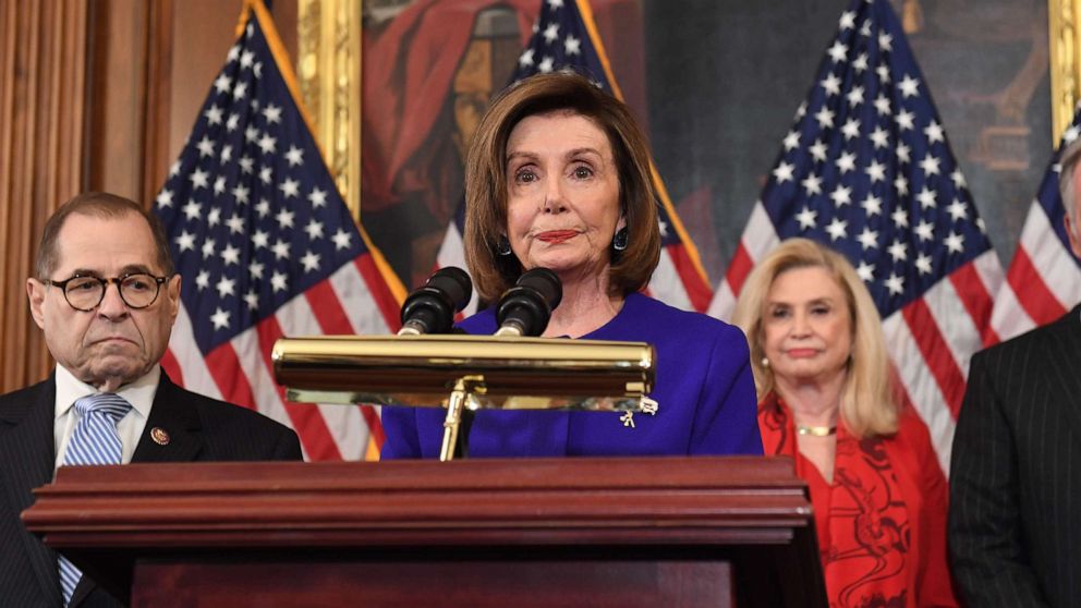 PHOTO: House Speaker Nancy Pelosi speaks during a press conference at the Capitol in Washington, D.C, Dec. 10, 2019.