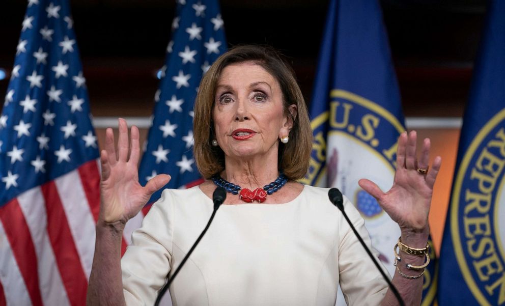 PHOTO: Speaker of the House Nancy Pelosi addresses reporters at the Capitol in Washington, D.C., Sept. 26, 2019.