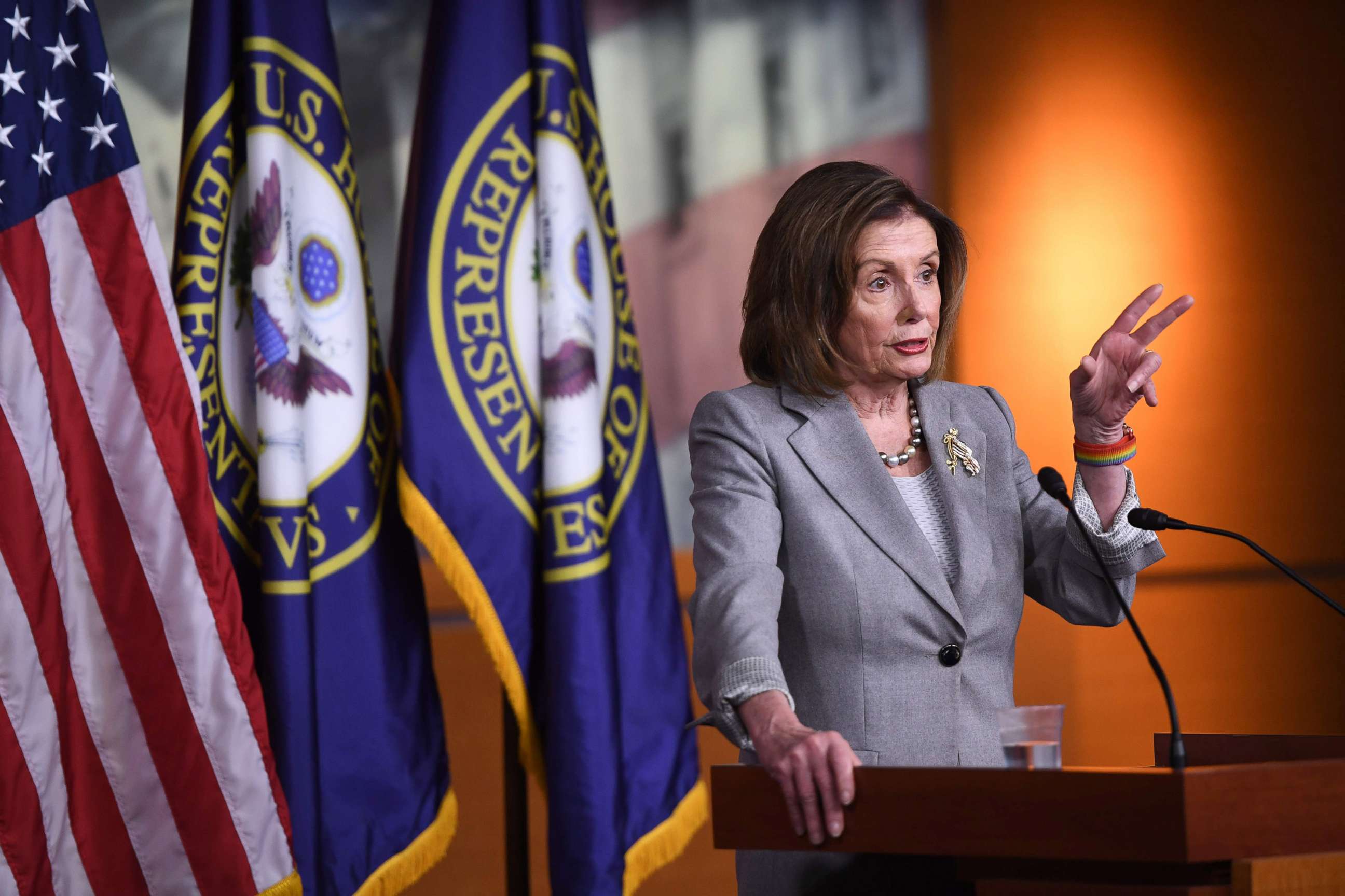 PHOTO: Speaker of the House Nancy Pelosi speaks during her weekly press conference on Dec. 12, 2019, in Washington, D.C.