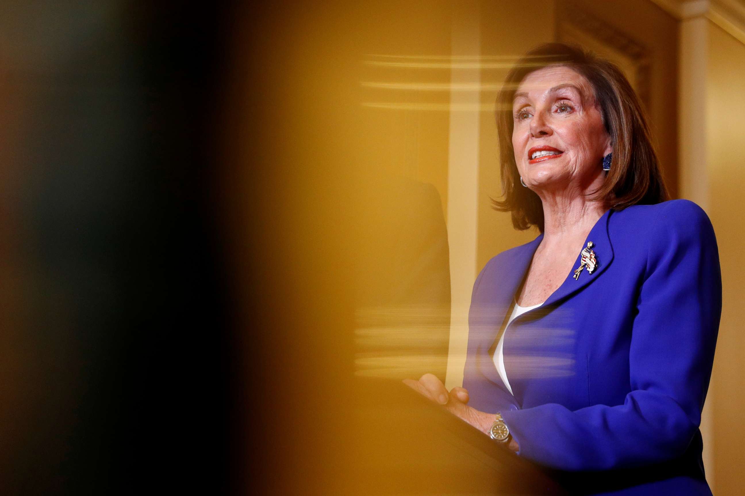 PHOTO: House Speaker Nancy Pelosi meets with Greek Prime Minister Kyriakos Mitsotakis (not pictured) on Capitol Hill in Washington, Jan. 8, 2020.