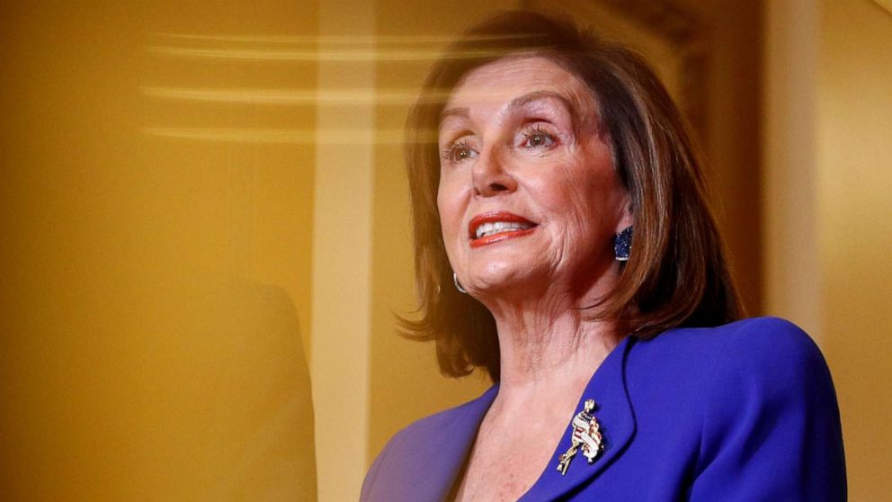 PHOTO: House Speaker Nancy Pelosi meets with Greek Prime Minister Kyriakos Mitsotakis (not pictured) on Capitol Hill in Washington, Jan. 8, 2020.