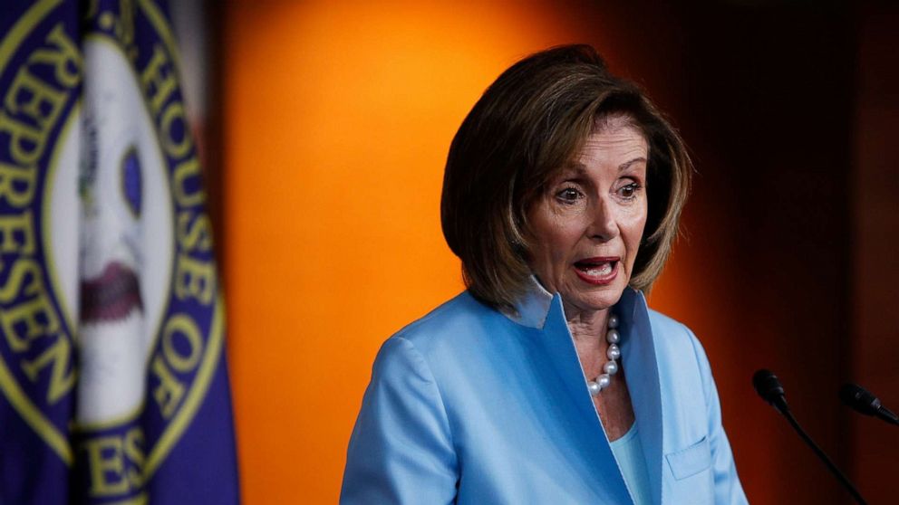 PHOTO: Speaker of the House Nancy Pelosi answers questions from reporters during her weekly news conference on Capitol Hill in Washington, August 6, 2021.