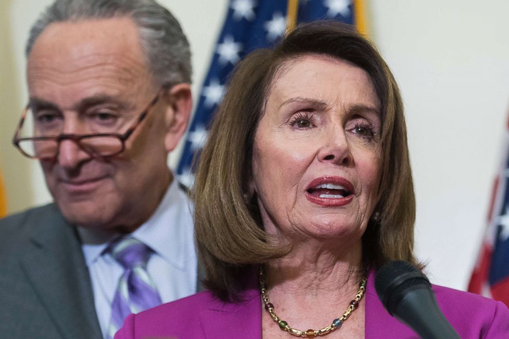 PHOTO: Nancy Pelosi and Charles Schumer conduct a news conference in the Capitol on May 22, 2018.