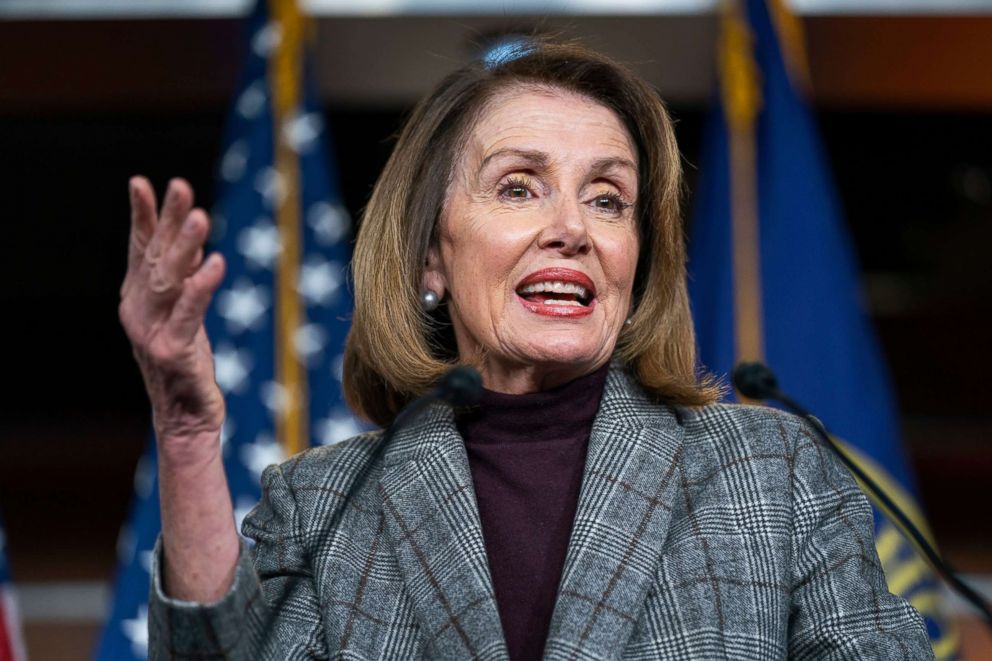 PHOTO: Speaker of the House Nancy Pelosi speaks to reporters in the Capitol, Feb. 28, 2019. Pelosi spoke primarily about the gun control legislation that passed the House.

