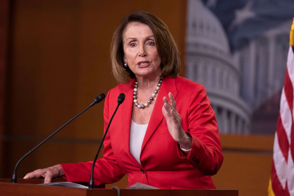 PHOTO: Democratic Leader Nancy Pelosi, Democrat of California, speaks with reporters during her weekly press conference on Capitol Hill in Washington.