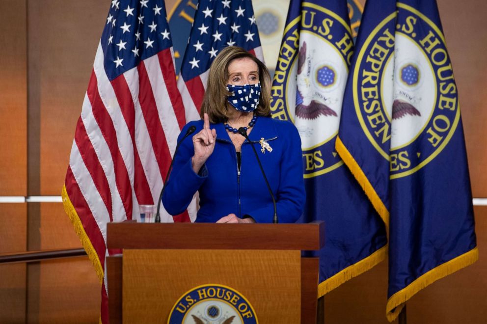 PHOTO: Speaker of the House Nancy Pelosi offers remarks and fields questions from reporters during her weekly press conference at the U.S. Capitol in Washington D.C., Feb. 4, 2021.