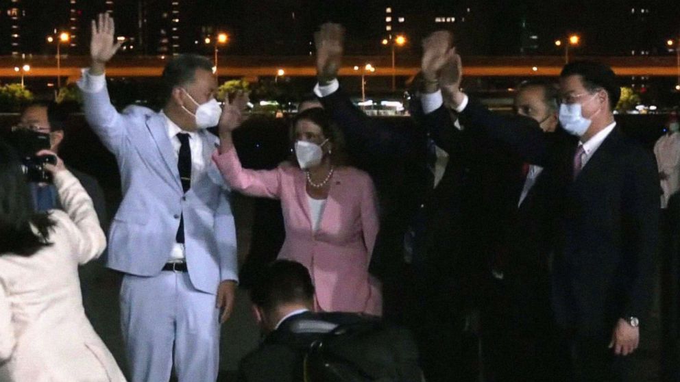 PHOTO: The delegation headed by US House Speaker Nancy Pelosi arrives in Songshan Airport in Taipei, Taiwan, Aug. 2, 2022.