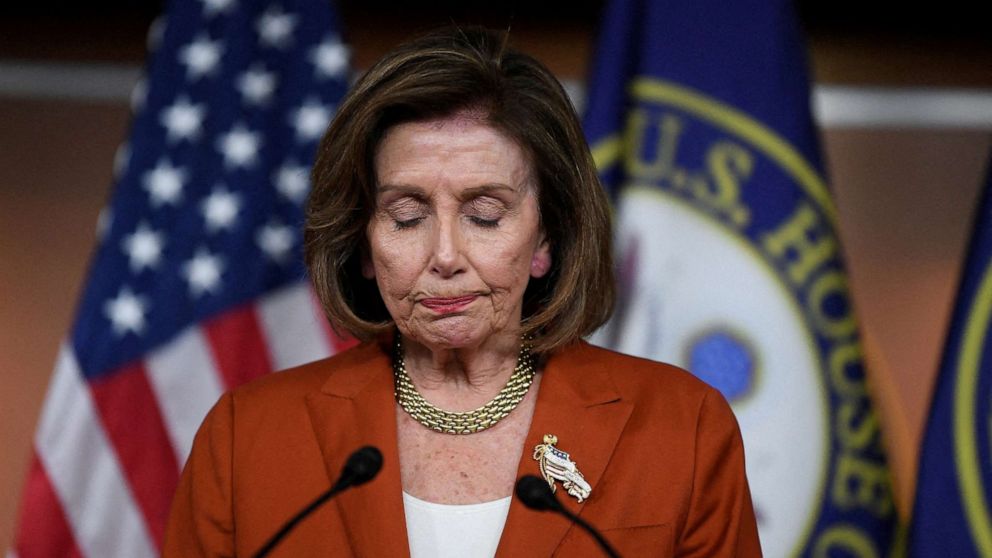 PHOTO: House Speaker Nancy Pelosi reacts to the overturning of Roe v Wade during her weekly news conference on Capitol Hill in Washington, June 24, 2022.