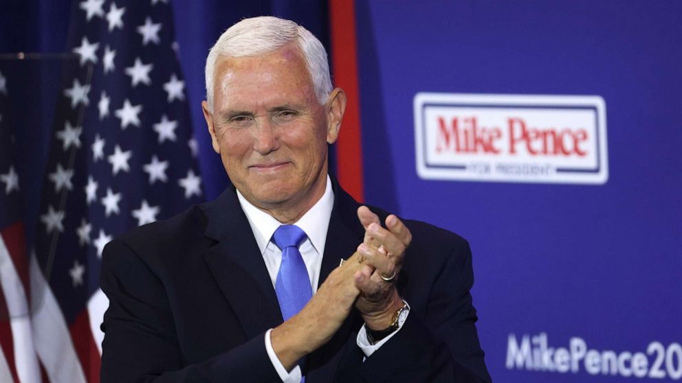 PHOTO: Former Vice President Mike Pence speaks to supporters as he formally announces his intention to seek the Republican nomination for president, June 7, 2023, in Ankeny, Iowa.