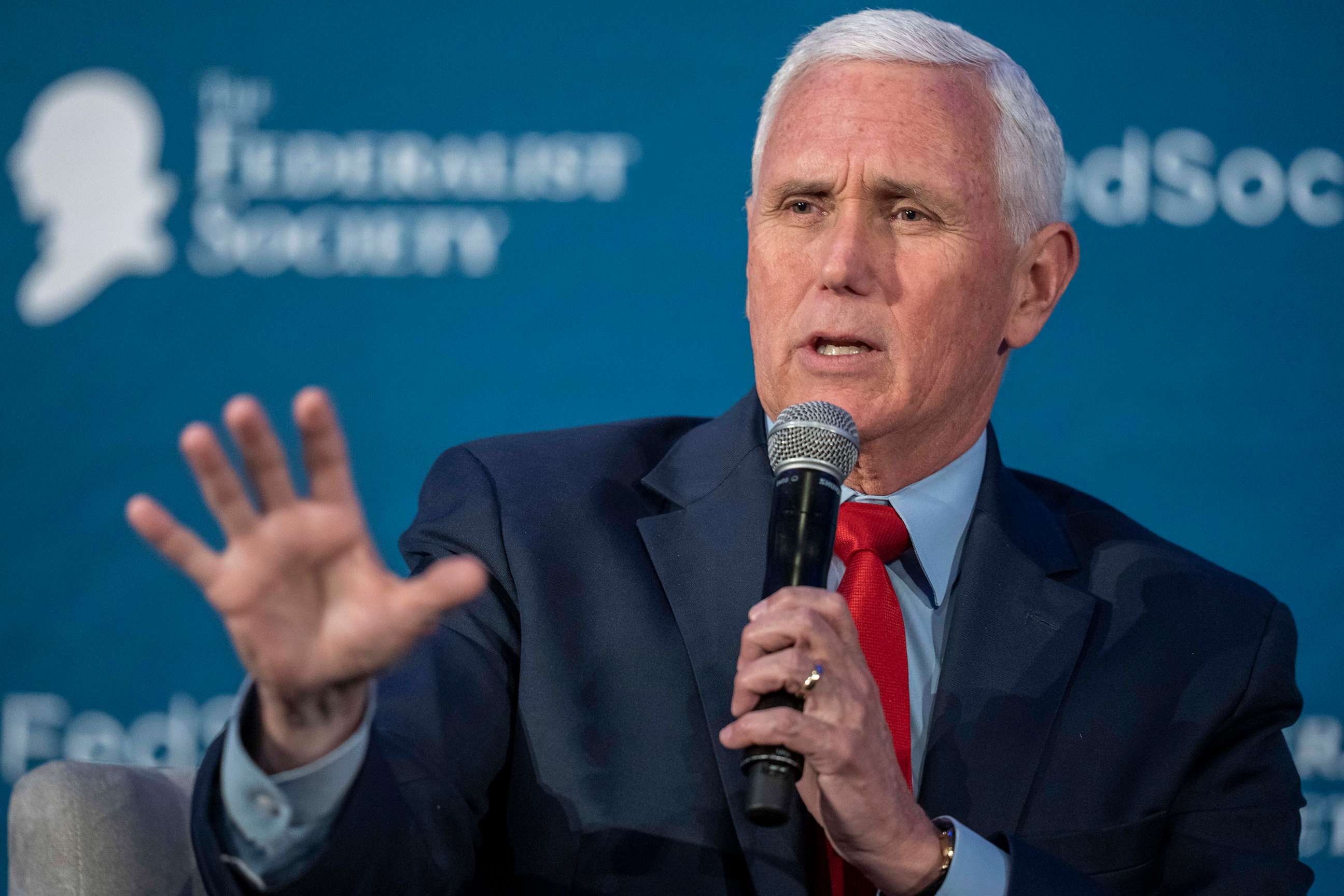 PHOTO: Former Vice President Mike Pence speaks at the Federalist Society Executive Branch Review conference, April 25, 2023, in Washington, D.C.