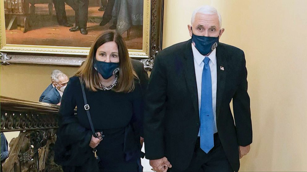 PHOTO: In this file photo Vice President Mike Pence and his wife Karen walk at the Capitol on Jan 6, that the House select committee investigating the Jan. 6 attack on the U.S. Capitol displayed June 16, 2022, on Capitol Hill in Washington.