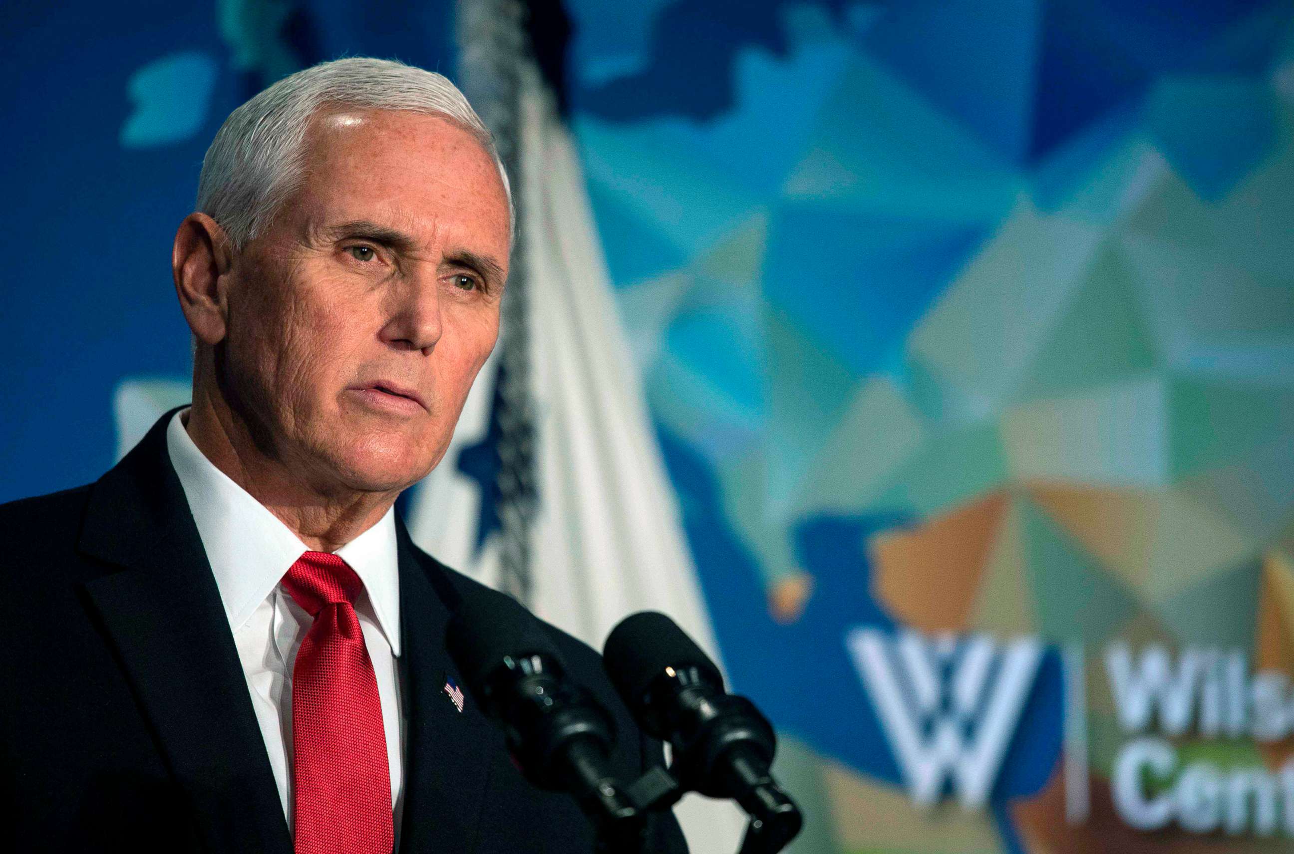 PHOTO: Vice President Mike Pence speaks on the future of the US relationship with China at the Wilson Center's inaugural Frederic V. Malek Public Service Leadership lecture, in Washington, D.C., Oct. 24, 2019.