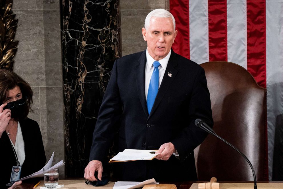 PHOTO: Vice President Mike Pence presides over a joint session of Congress to certify the 2020 Electoral College results, Jan. 6, 2021, in Washington, D.C.