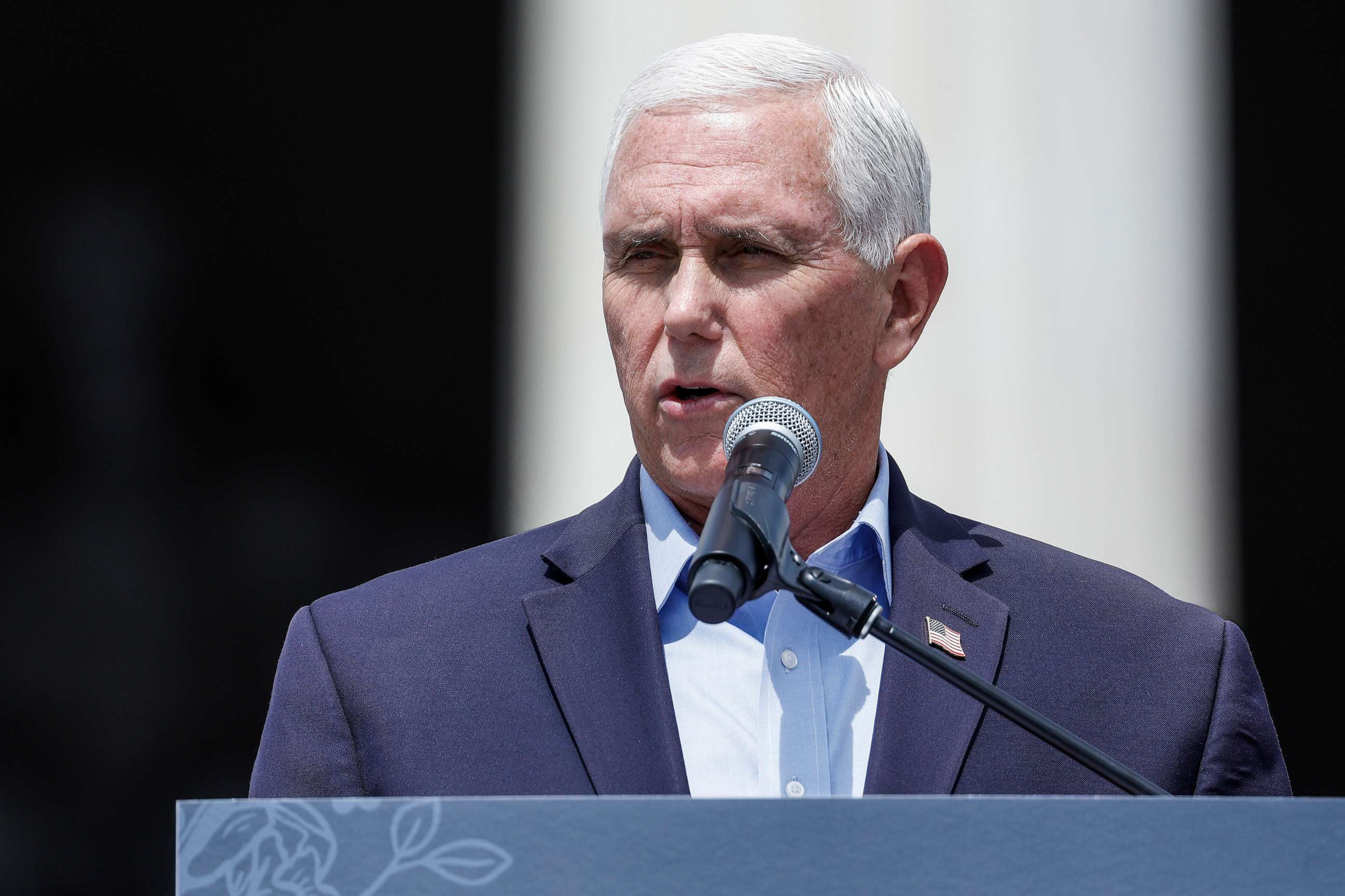 PHOTO: Republican presidential candidate and former Vice President Mike Pence speaks during a Celebrate Life Day rally outside the Lincoln Memorial, on June 24, 2023, in Washington, D.C.