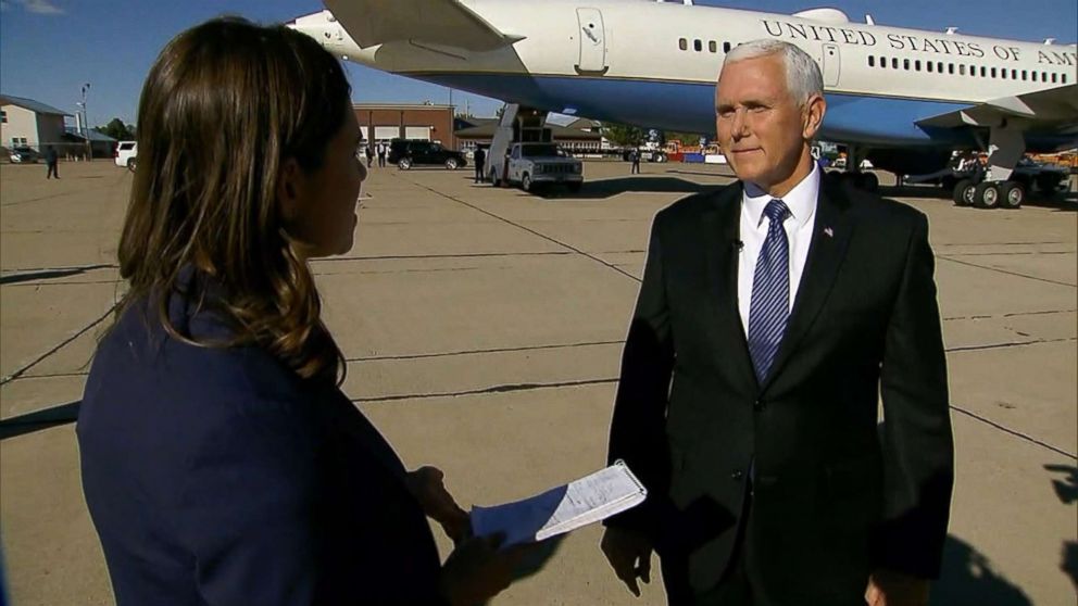 PHOTO: ABC News' Tara Palmeri speaks with Vice President Mike Pence in New Mexico, Oct. 26, 2018