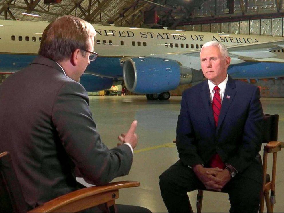 PHOTO: Pence told ABC News Johnathan Karl in an interview Thursday morning that seeing the three men just released by North Korea was really one of the greatest joys of my life.