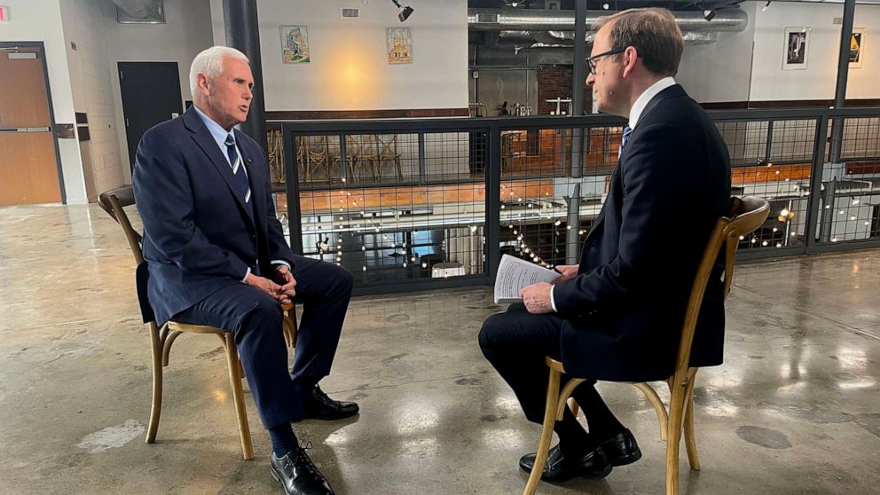 PHOTO: ABC News’ Jon Karl interviews former Vice President Mike Pence on “This Week.”