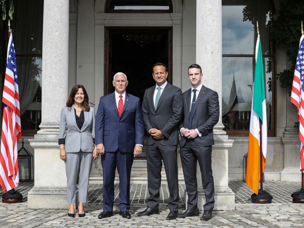 PHOTO: Vice-President Mike Pence and his wife Karen Pence pose for a photo with Irish Taoiseach (Prime Minister) Leo Varadkar and his partner Dr.Matt Barrett in Dublin, Ireland, September 3, 2019.