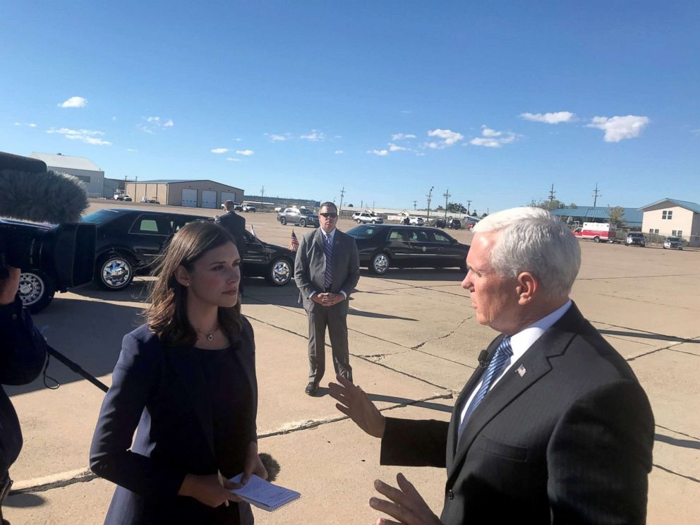 PHOTO: ABC News Tara Palmeri speaks with Vice President Mike Pence in New Mexico, Oct. 26, 2018.