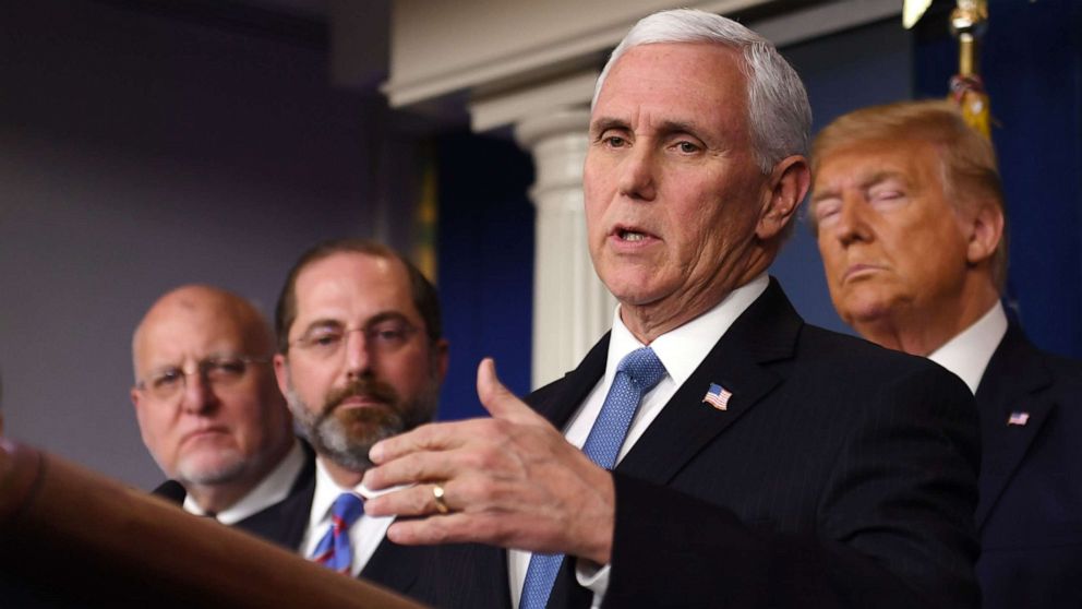 PHOTO: Vice President Mike Pence speaks at a news conference with members of the Centers for Disease Control and Prevention on the COVID-19 outbreak at the White House on Feb. 26, 2020.