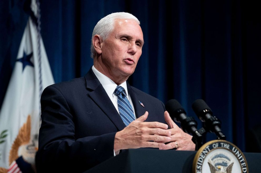 PHOTO:Vice President Mike Pence participates in a White House Coronavirus Task Force news briefing at the US Department of Health and Human Services in Washington, D.C., June 26, 2020.