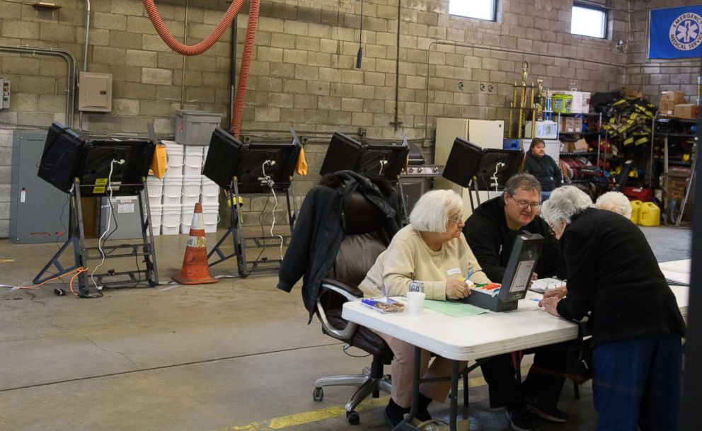 PHOTO: Citizens casting their votes in a special election between Democratic candidate Conor Lamb and Republican candidate Rick Saccone March 13, 2018 at the Blaine Hill Volunteer Fire Department in Elizabeth, Pa.