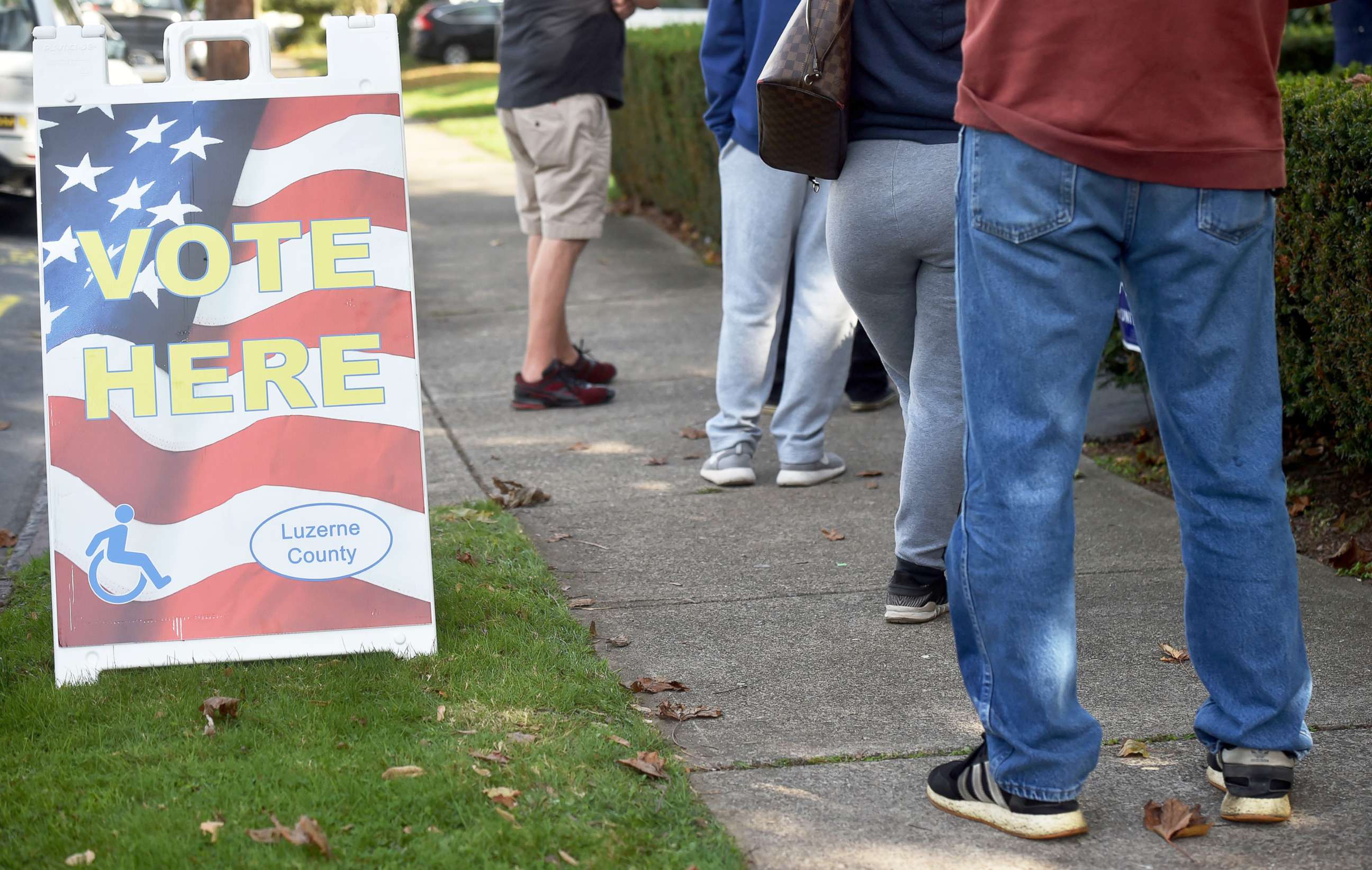 PHOTO: Voters line up to cast ballots in Wilkes-Barre, Pa., Nov. 11, 2020.