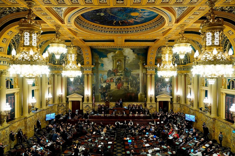 PHOTO: In this Feb. 8, 2022, file photo, Gov. Tom Wolf delivers his budget address for the 2022-23 fiscal year to a joint session of the Pennsylvania House and Senate in Harrisburg, Pa.