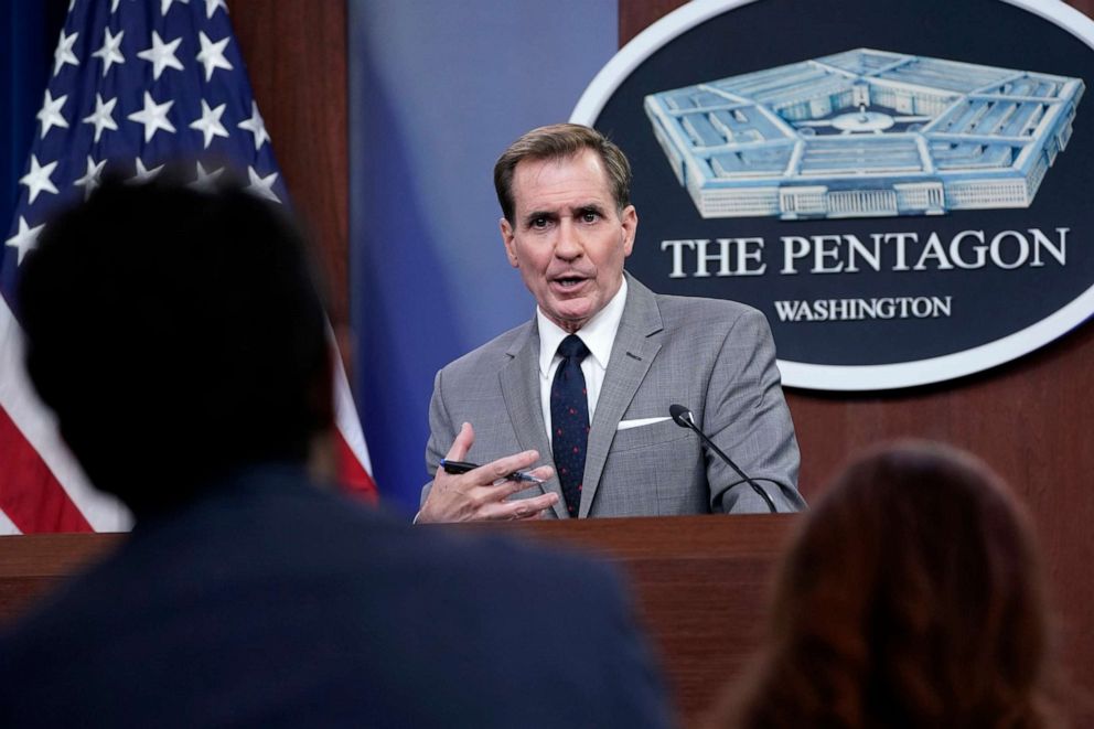 PHOTO: Pentagon spokesman John Kirby speaks during a briefing at the Pentagon in Washington, D.C., Sept. 13, 2021.