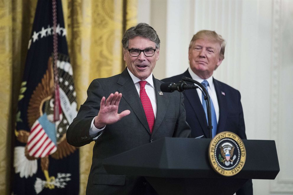 PHOTO: Rick Perry, secretary of energy, delivers remarks on "America's environmental leadership" during an event with U.S. President Donald Trump in the East Room of the White House, July 8, 2019. 