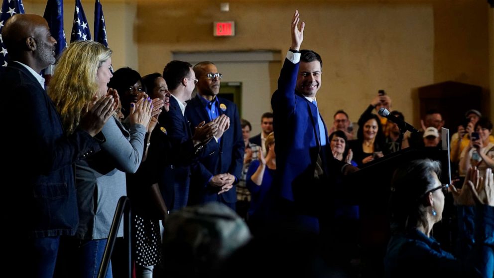 PHOTO: U.S. Democratic presidential candidate and former South Bend Mayor Pete Buttigieg speaks to supporters at his party after the Nevada Caucus in Las Vegas, Nevada, U.S. February 22, 2020.