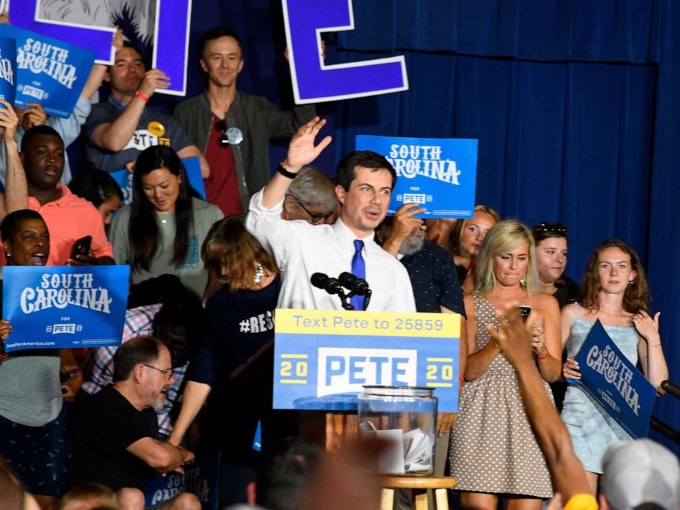 PHOTO: Democratic presidential contender Pete Buttigieg holds a town hall in North Charleston, South Carolina, May 5, 2019.