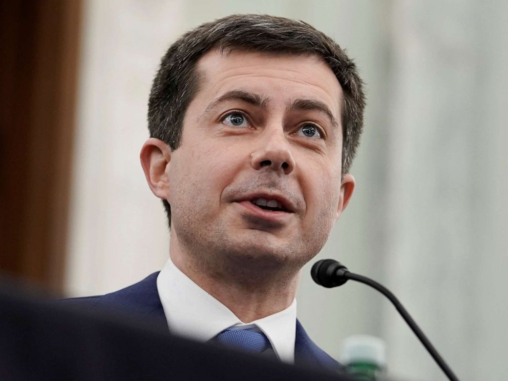 PHOTO: Pete Buttigieg speaks at the Senate Commerce, Science, and Transportation nomination hearings to examine his expected nomination to be Secretary of Transportation in Washington, D.C., Jan. 21, 2021.