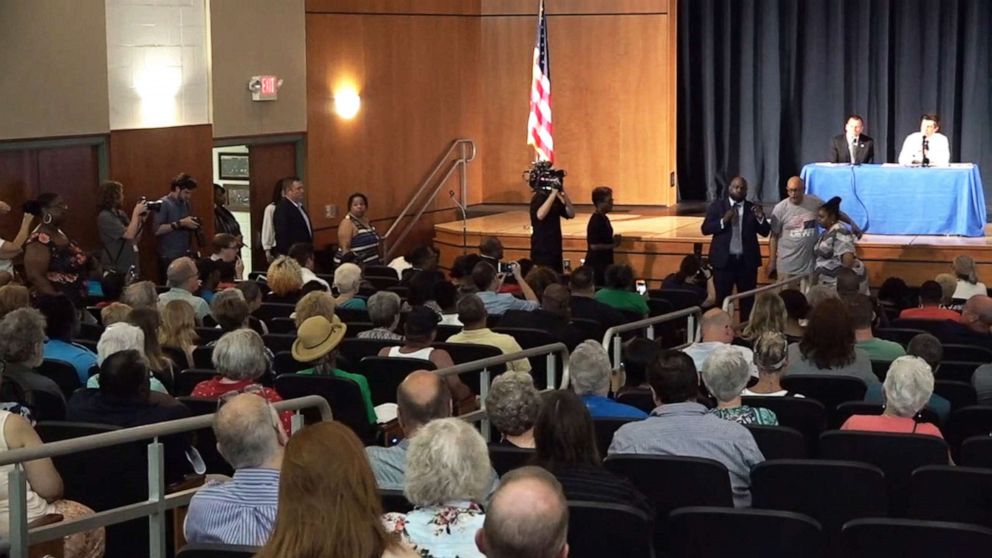 PHOTO: Mayor Pete Buttigieg addresses a town hall in South Bend, Ind., June, 23, 2019.