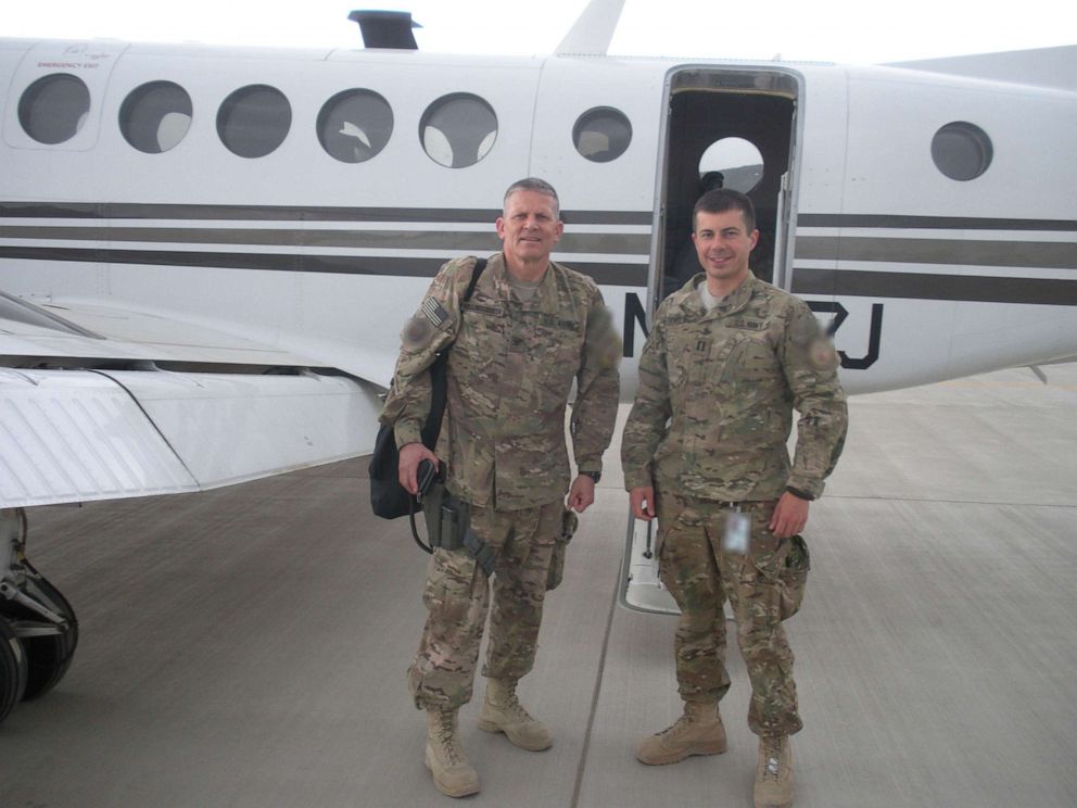 PHOTO: Pete Buttigieg, right, and his commanding officer, Guy Hollingsworth, left, sometimes took aircraft to meetings far from Kabul. 