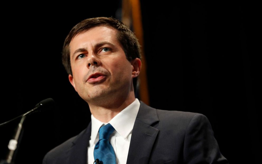 PHOTO: Democratic presidential candidate Pete Buttigieg speaks during the Iowa Democratic Party's Hall of Fame Celebration, June 9, 2019, in Cedar Rapids, Iowa.