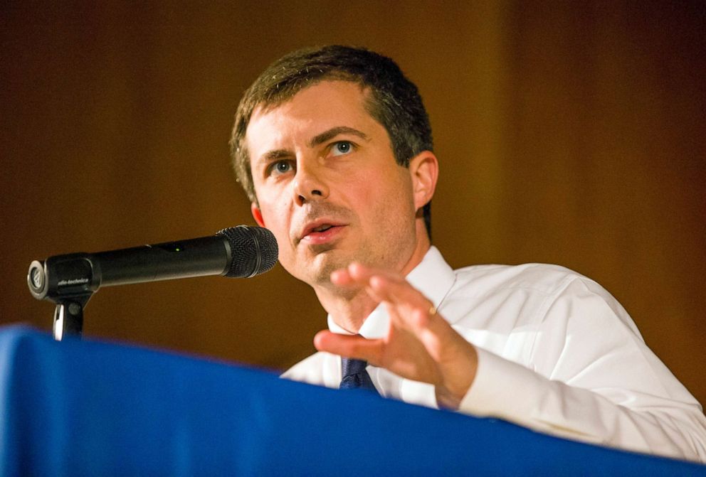 PHOTO: Democratic presidential candidate and South Bend Mayor Pete Buttigieg answers questions during a town hall community meeting, June 23, 2019, at Washington High School in South Bend, Ind.