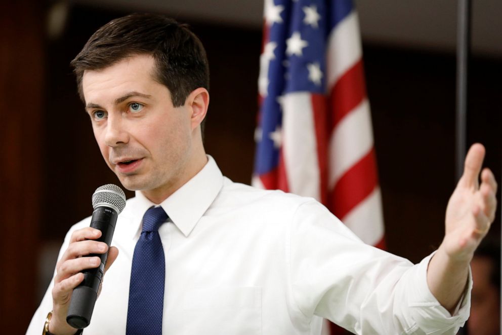 PHOTO: Democratic presidential candidate South Bend Mayor Pete Buttigieg speaks during a town hall meeting, Tuesday, April 16, 2019, in Fort Dodge, Iowa.