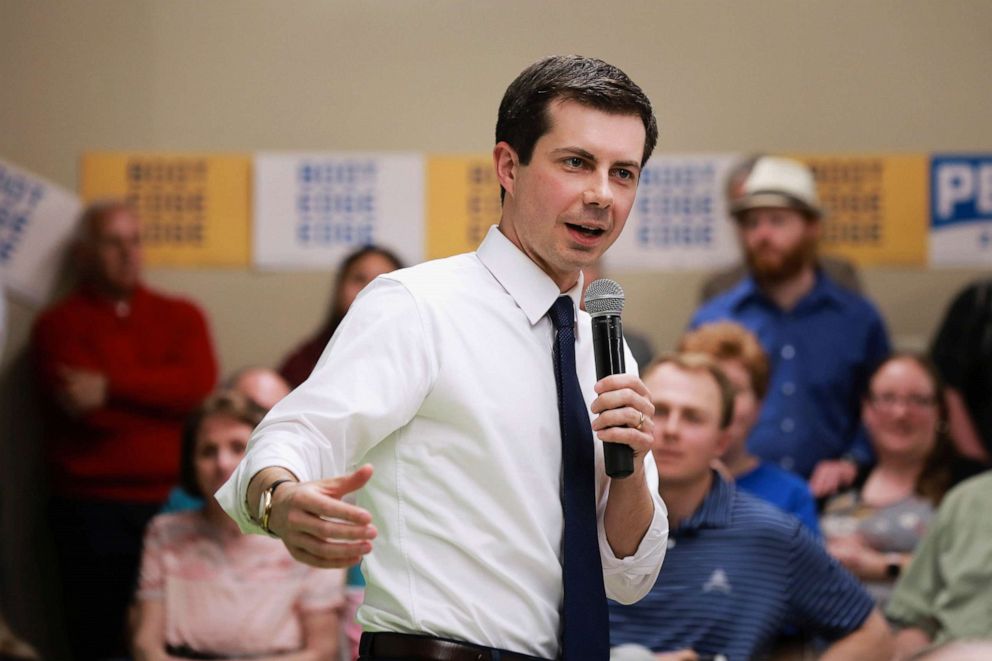 Democratic presidential candidate 2020, Pete Buttigieg, speaks at a public meeting in Fort Dodge, Iowa, on April 16, 2019.