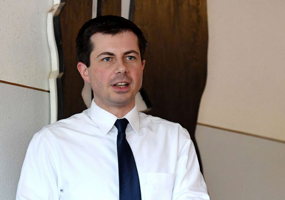 PHOTO: Pete Buttigieg speaks during a meet-and-greet at Madhouse Coffee, April 8, 2019 in Las Vegas.