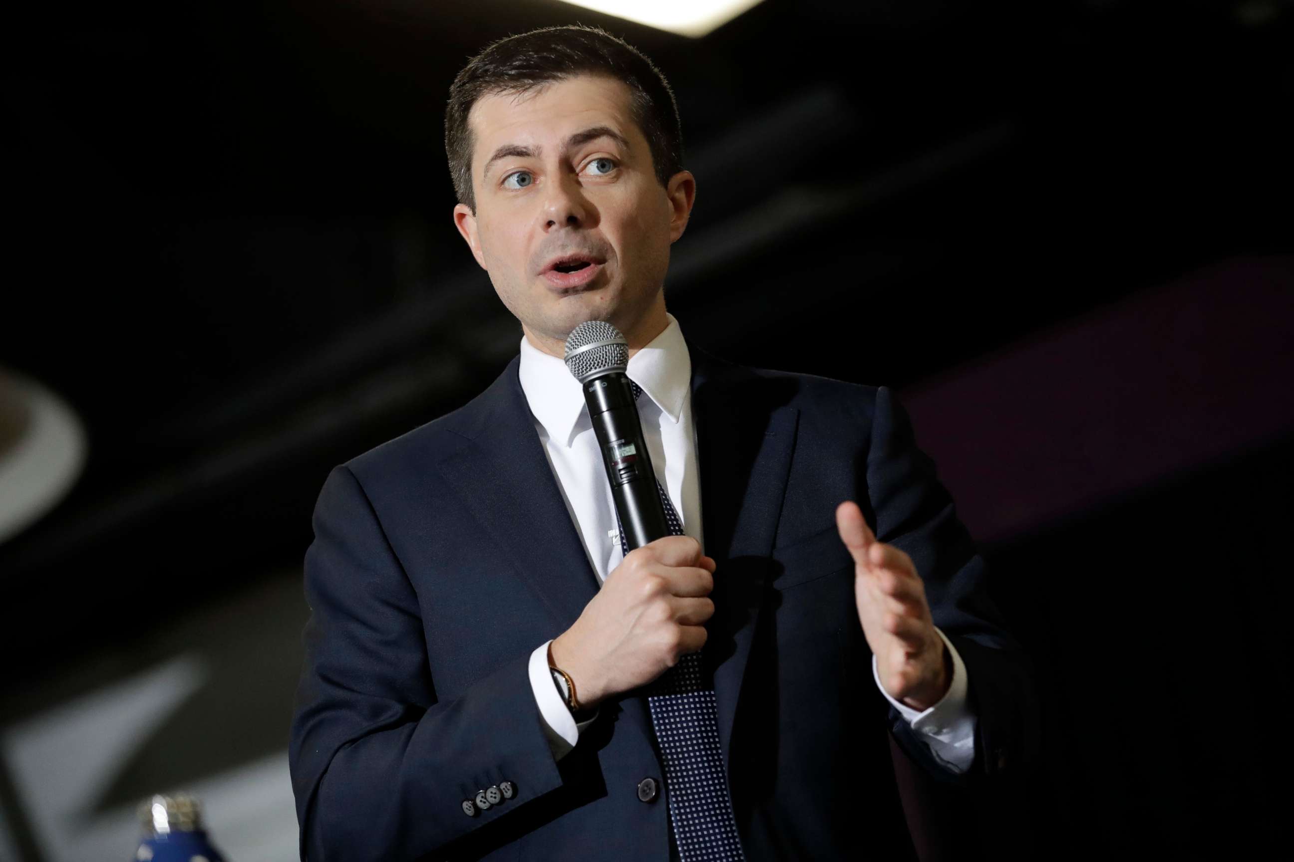 PHOTO: Democratic presidential candidate Pete Buttigieg speaks during a campaign event Saturday, Feb. 1, 2020, in Waterloo, Iowa.