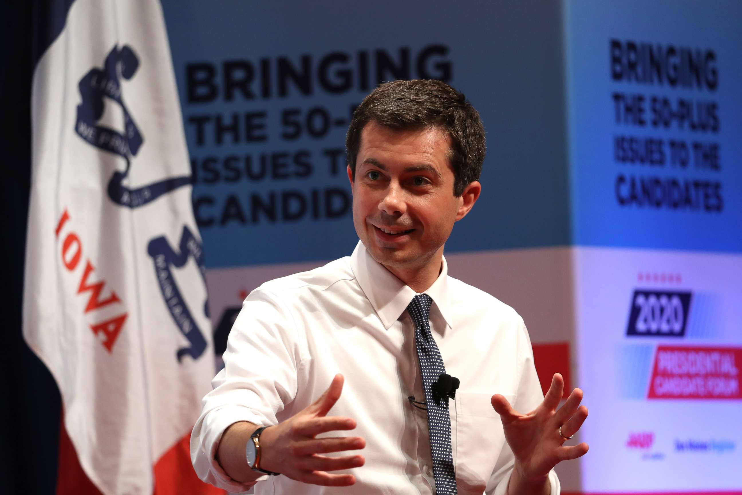 PHOTO: Democratic presidential hopeful South Bend Indiana mayor Pete Buttigieg speaks during the AARP and The Des Moines Register Iowa Presidential Candidate Forum on July 20, 2019 in Council Bluffs, Iowa. 