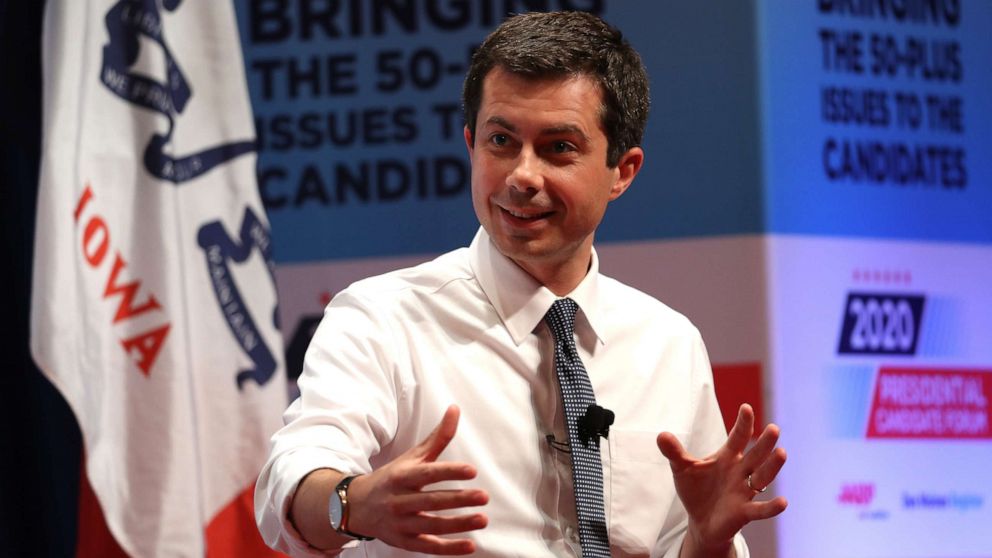 PHOTO: Democratic presidential hopeful South Bend Indiana mayor Pete Buttigieg speaks during the AARP and The Des Moines Register Iowa Presidential Candidate Forum on July 20, 2019 in Council Bluffs, Iowa. 