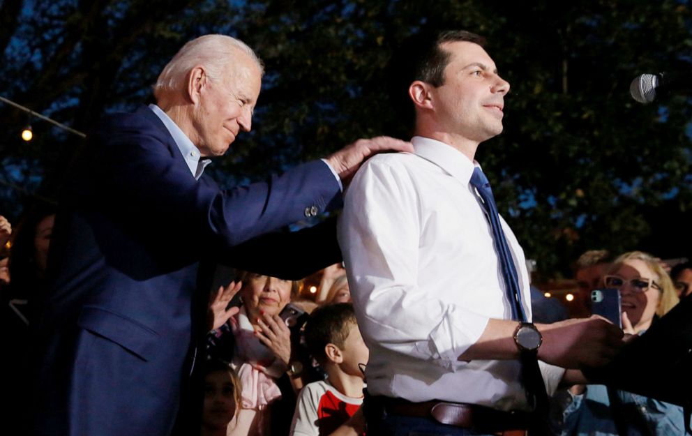 PHOTO: Pete Buttigieg endorses former U.S. Vice President Joe Biden's campaign in Dallas, Texas, March 2, 2020.