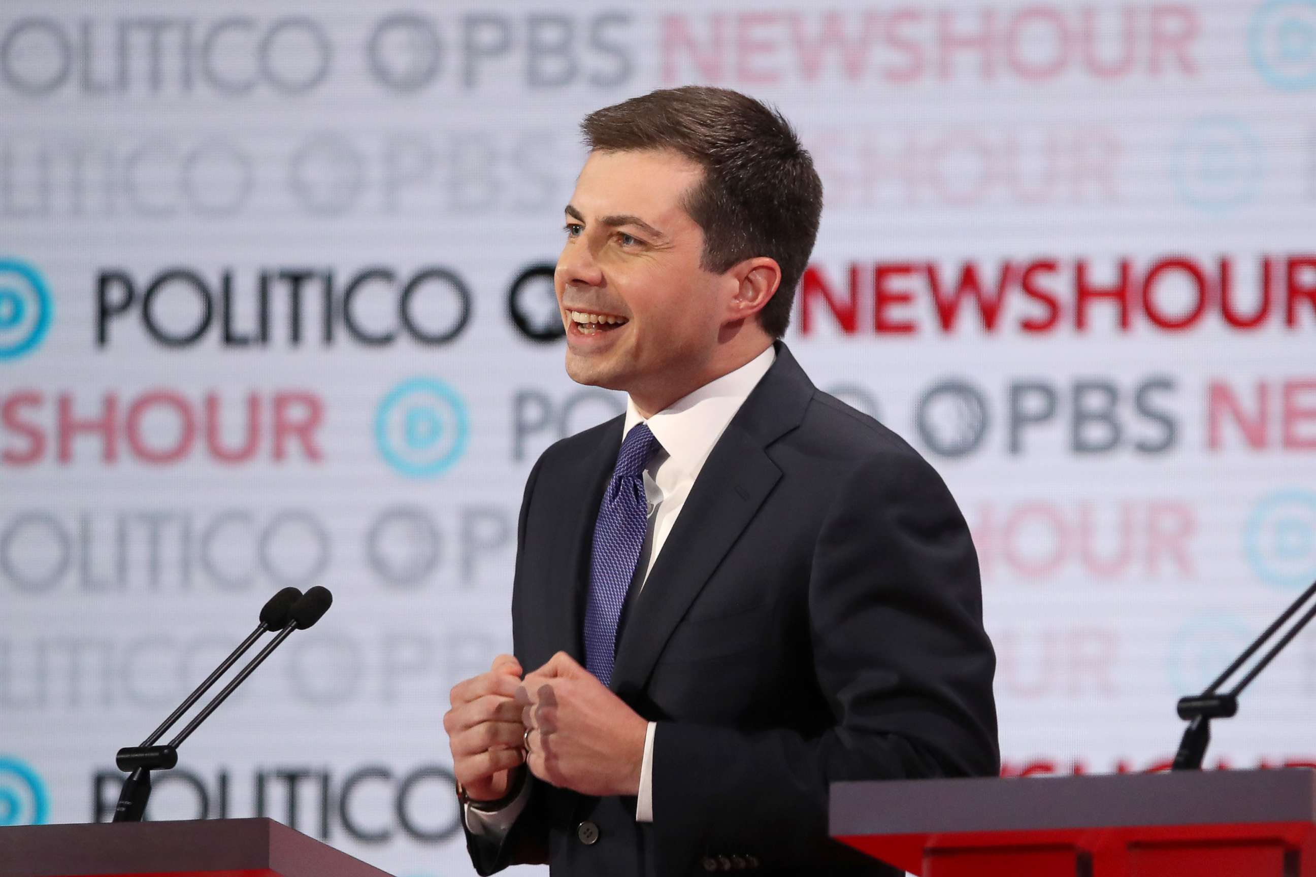 PHOTO: Democratic presidential candidate South Bend, Indiana, Mayor Pete Buttigieg speaks during the Democratic presidential primary debate at Loyola Marymount University on Dec. 19, 2019, in Los Angeles. 