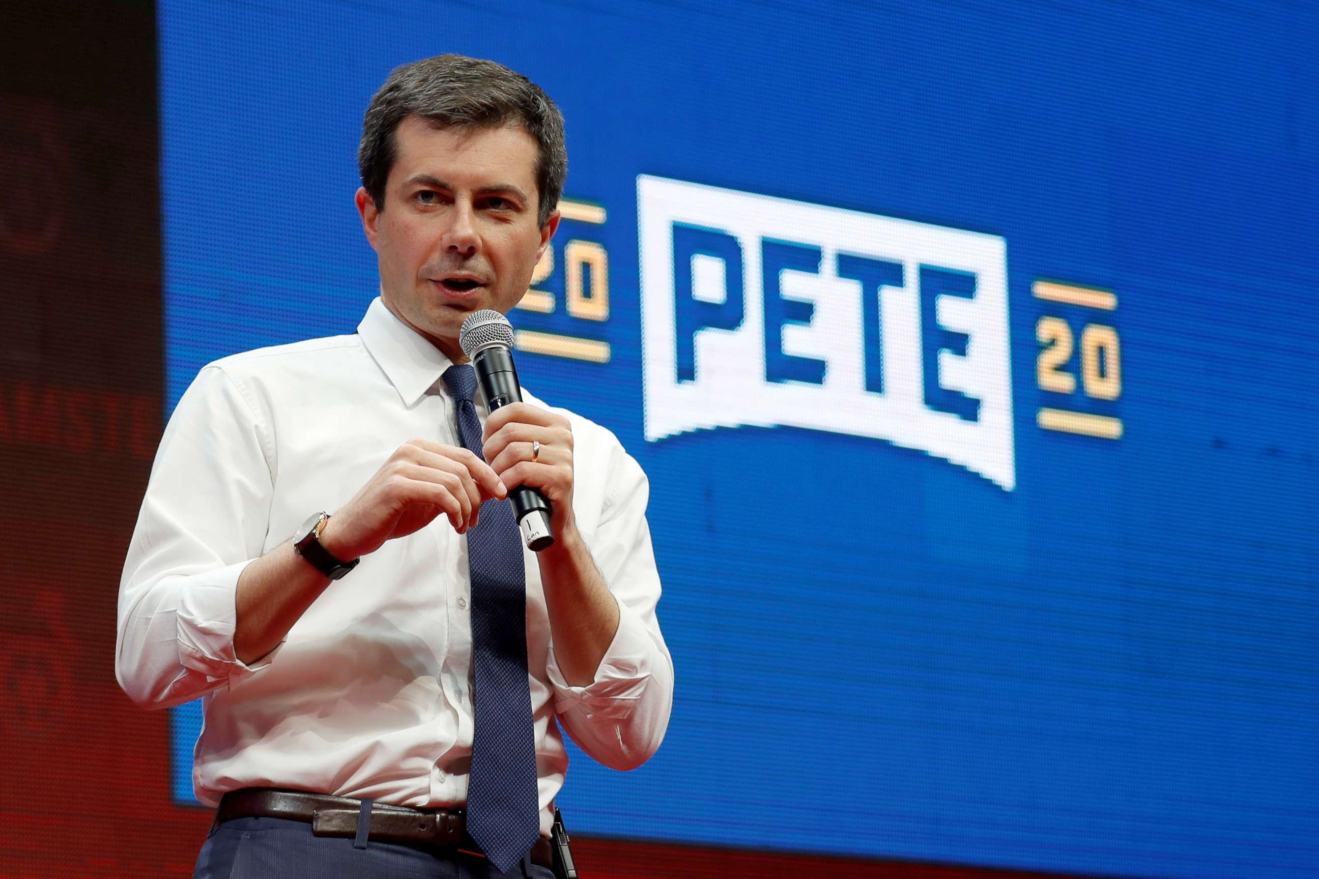 PHOTO: Democratic presidential candidate Pete Buttigieg speaks during the Teamsters Vote 2020 Presidential Forum in Cedar Rapids, Iowa, Dec. 7, 2019.